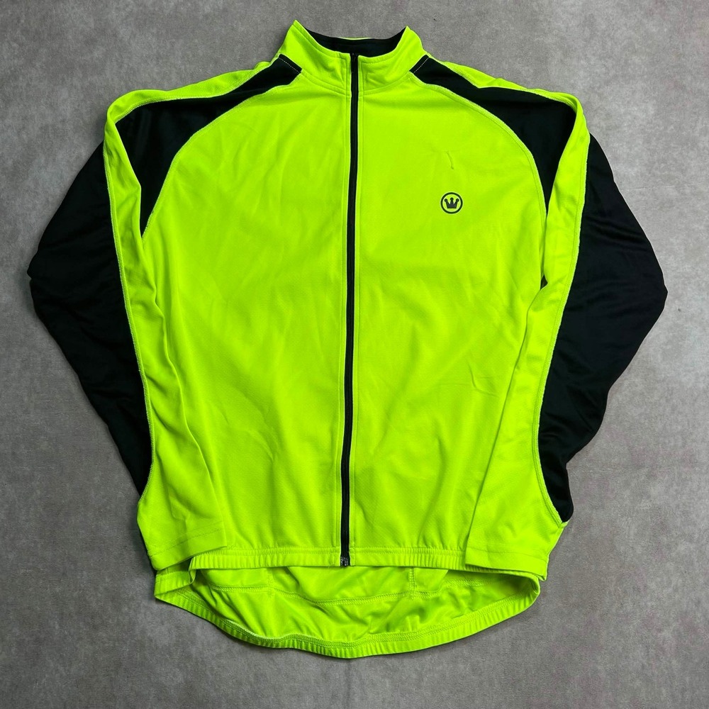 Canari Mens Cycling Jersey Large Neon Yellow Black Long Sleeve Full Zip Hi-Vis